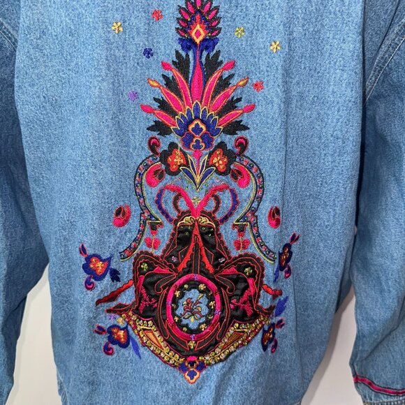 Vtg Y2k Chico's Design Embroidered Back Floral Beaded Denim Jacket Size 2 Large - Picture 6 of 6